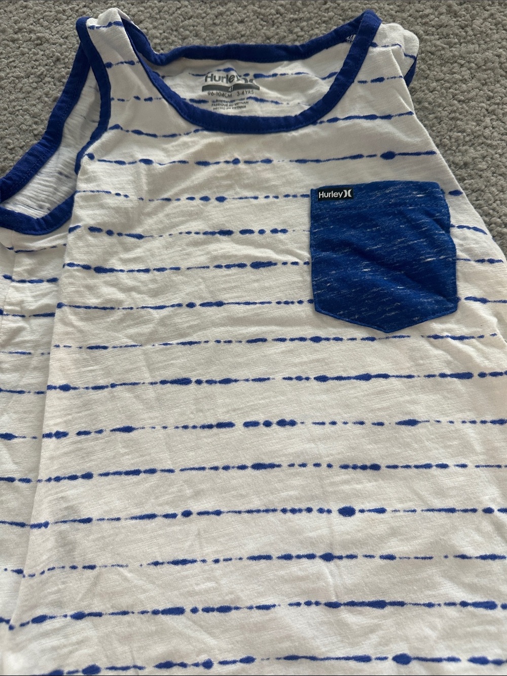 Hurley Boys' White & Blue Stripe Tank with Blue Pocket and Teal Pattern Tank - Picture 2 of 5